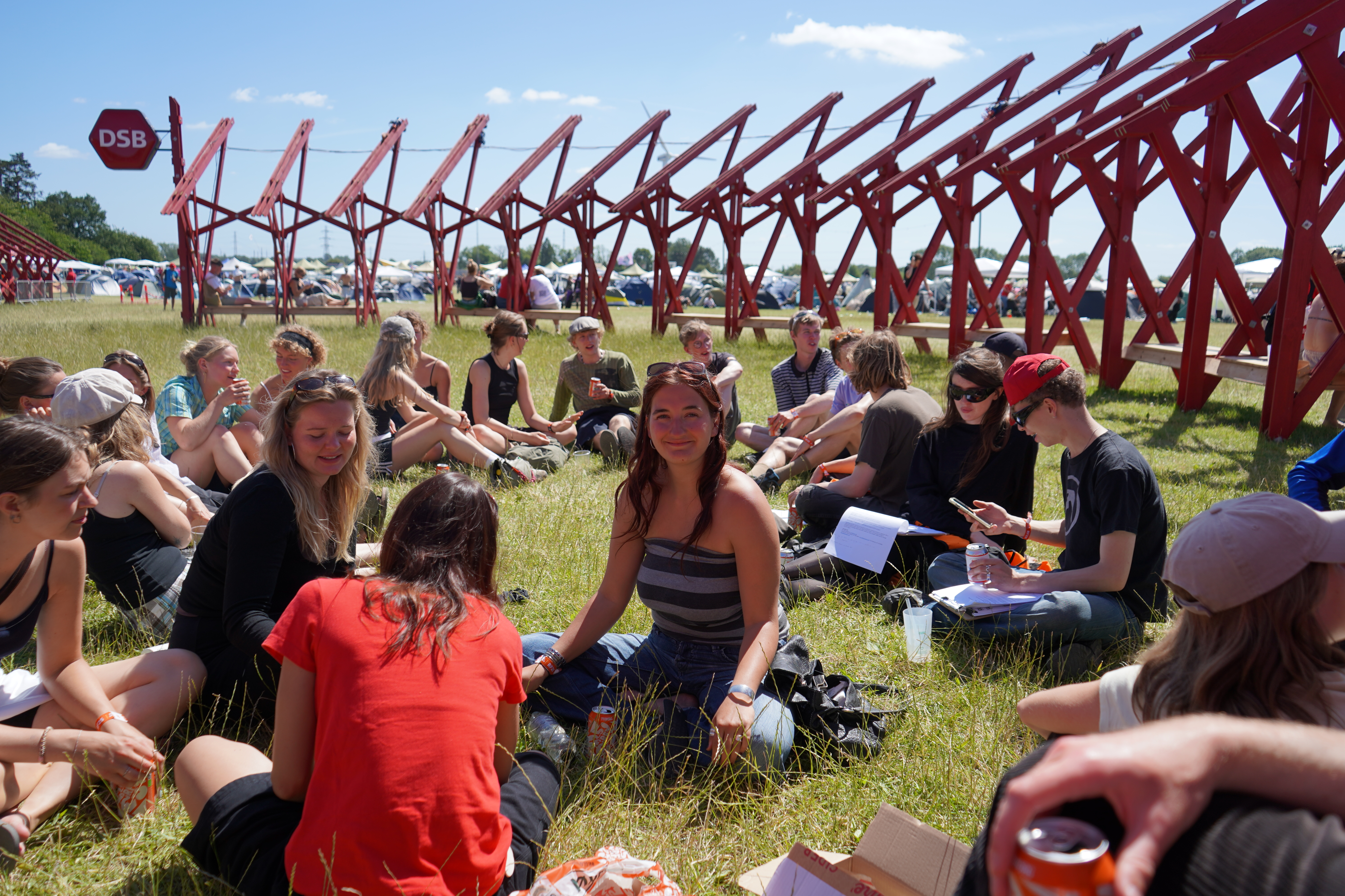 Roskilde festival station with students