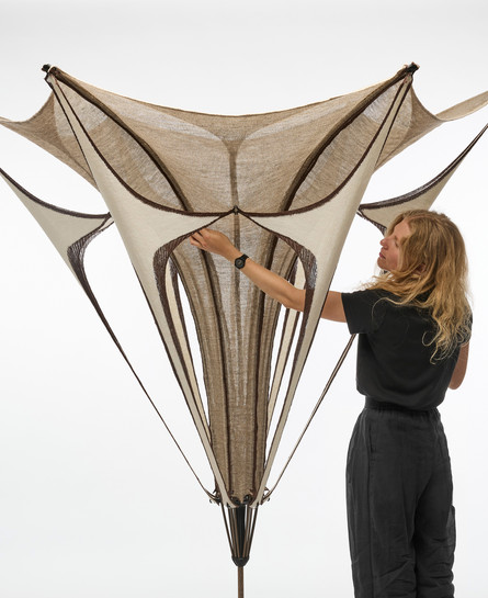 Hemp Halo I, prototype of the hemp based tensile knitted system