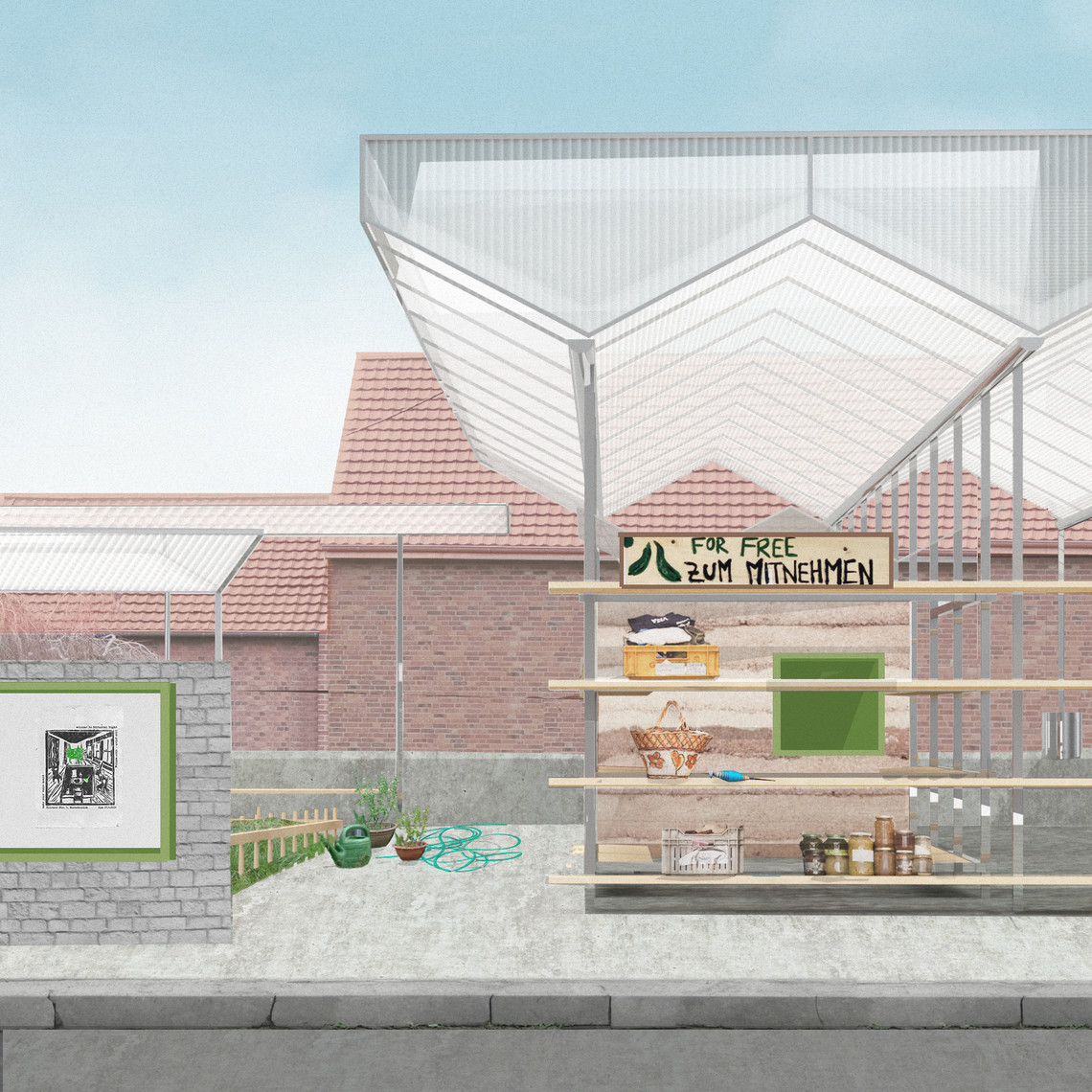 Render View: Give-away Shelves at the Entrance 