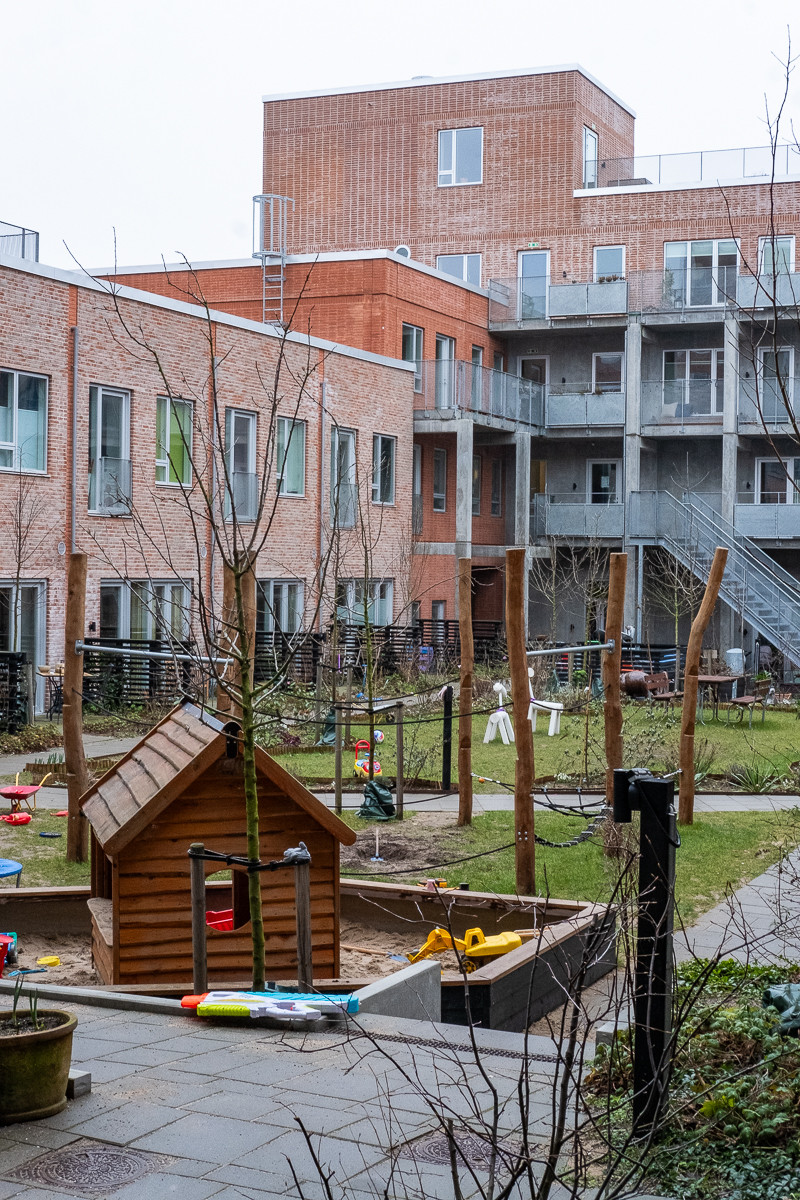 Shared courtyard in a large co-housing