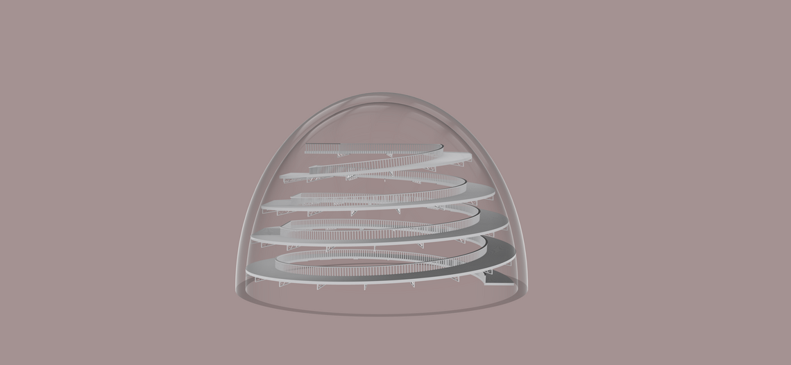 3D rendering af beskyttelsesrummets rampe set fra siden.