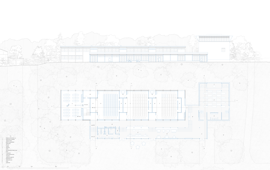 Studiehus: Opstalt V 1:100 / Plan 1:100.