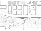 Plan diagram of site with animated scenes. Digital print on paper. 200x80cm.