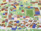 Illustration of dense urban area with housing and green spaces