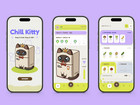 Mobile app with illustrated cat character and fridge food management