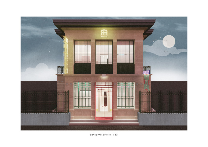 evening west elevation