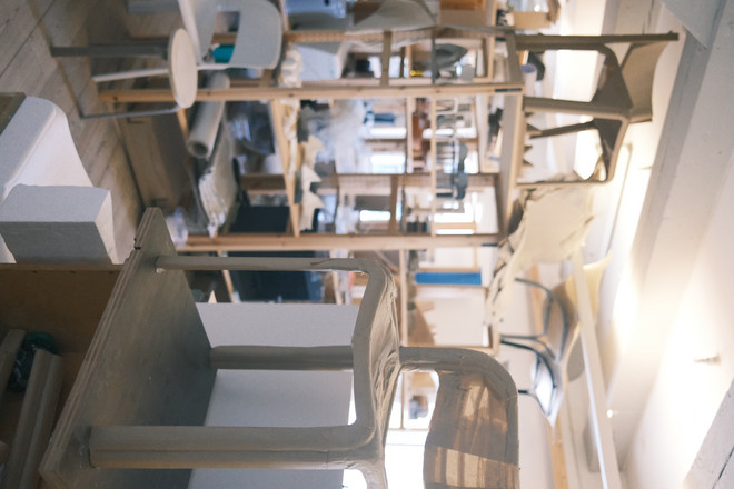 Cardboard mockups in the studio