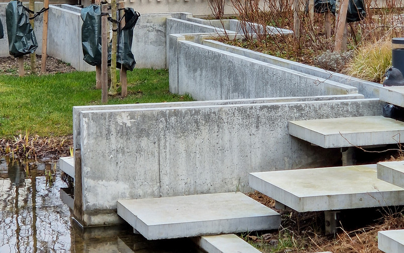 The outlet from the trench to the rainwater pond
