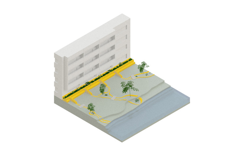 View of the reimagined scenario where the trench is employed as a social and culturallink