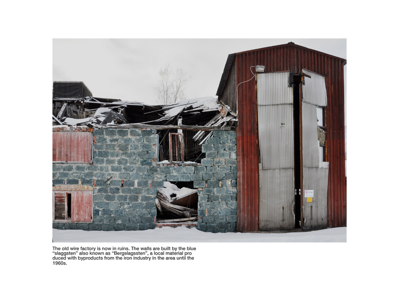 The old wire factory is now in ruins. The walls are built by the blue “slaggsten” also known as “Bergslagssten”, a local material produced with byproducts from the iron industry in the area until the 1960s.