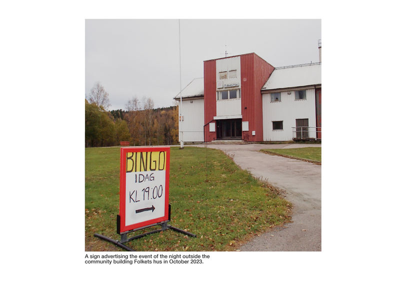 A sign advertising the event of the night outside the  community building Folkets hus in October 2023.