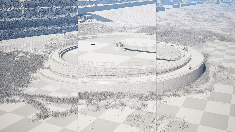 Elevated view of water treatment intervention on site. Screenshot of digital model display. 