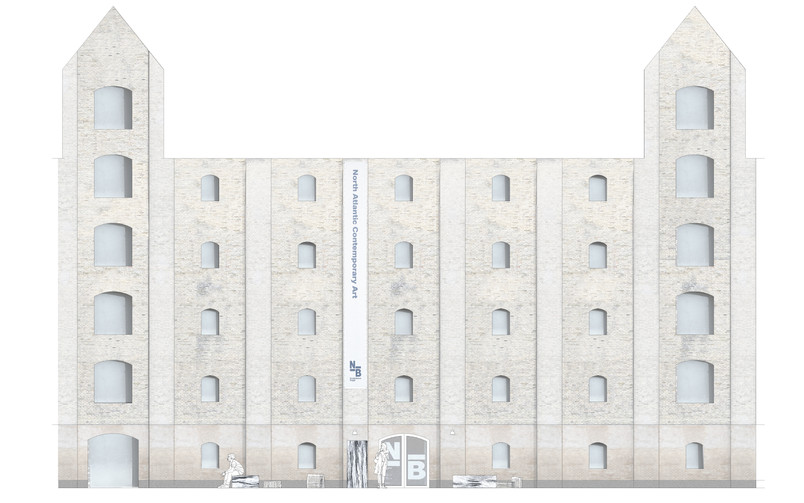 Elevation, marble blocks by the entrance to Nordatlantens Brygge