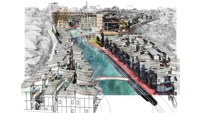 Bird's eye View A - Before Flood