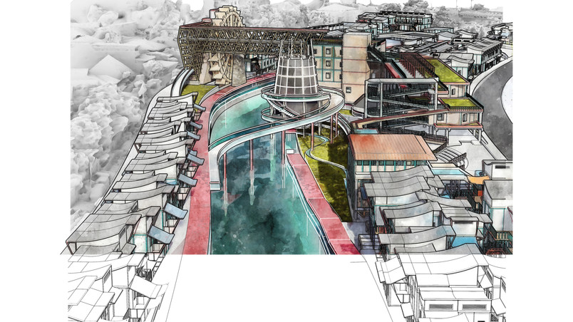Bird's eye View B - Before Flood