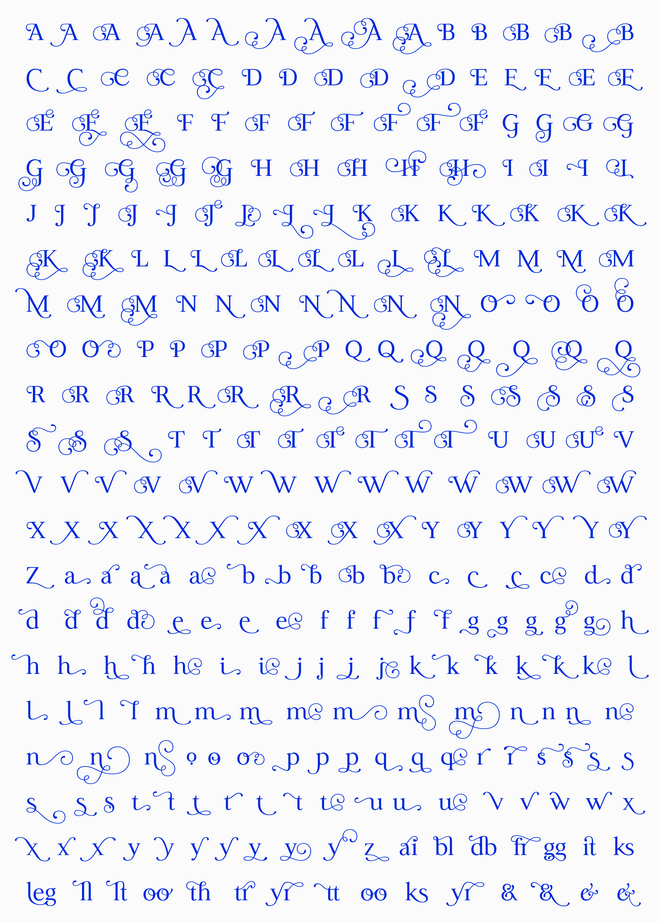 Every stylistic alternate for lettering Lettering