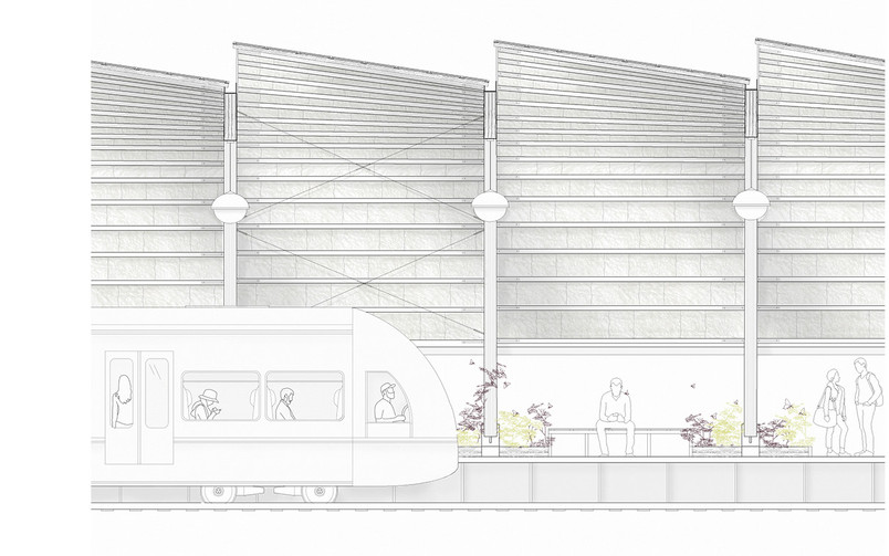 Section of the interior wall of Train Station's platform