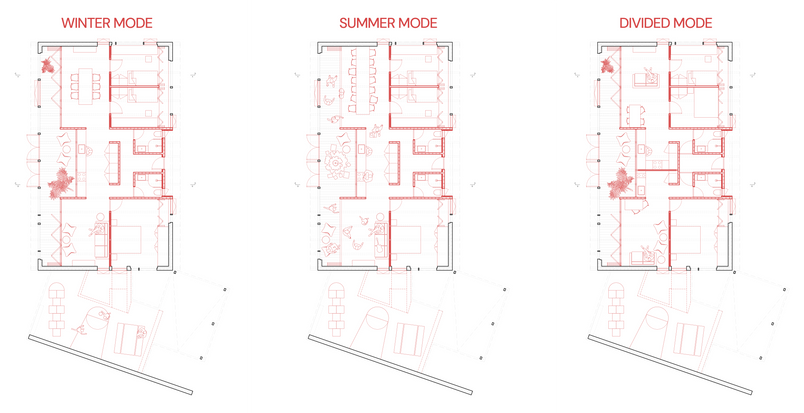Floor plans showing the flexibility of the proposed house after the renovation