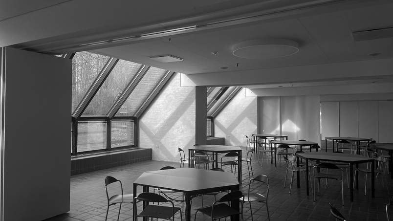 canteen with tilted windows