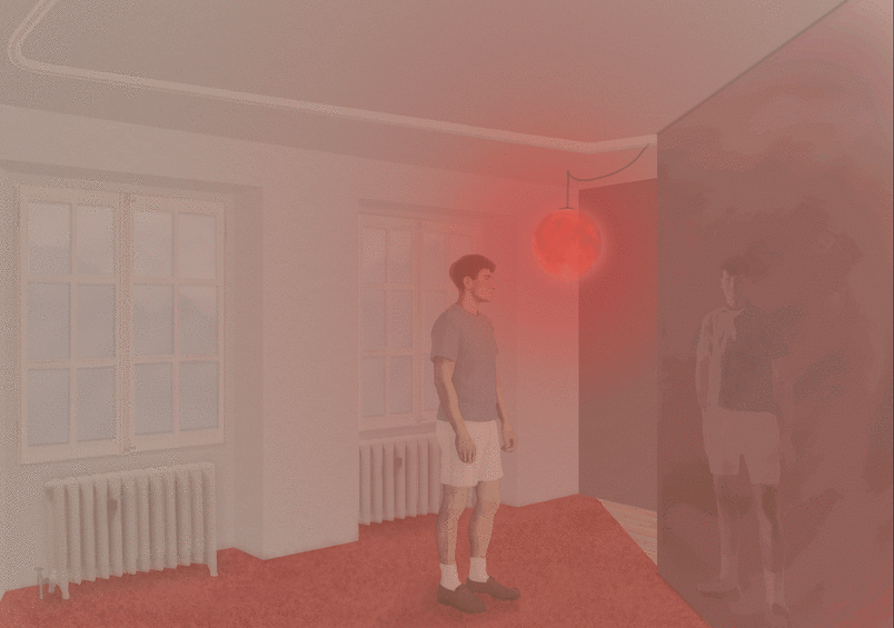Collage of fourth installation, showcasing two sided miror