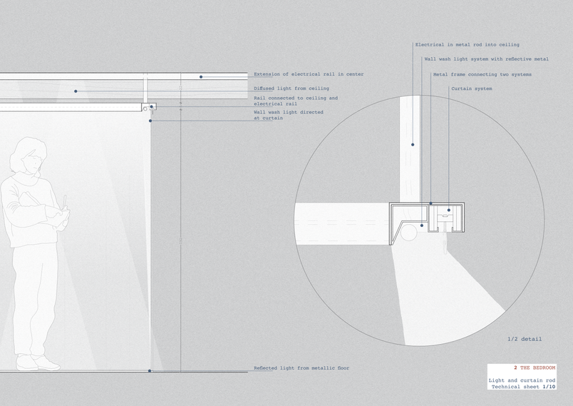 Drawing showcasing light and curtain system