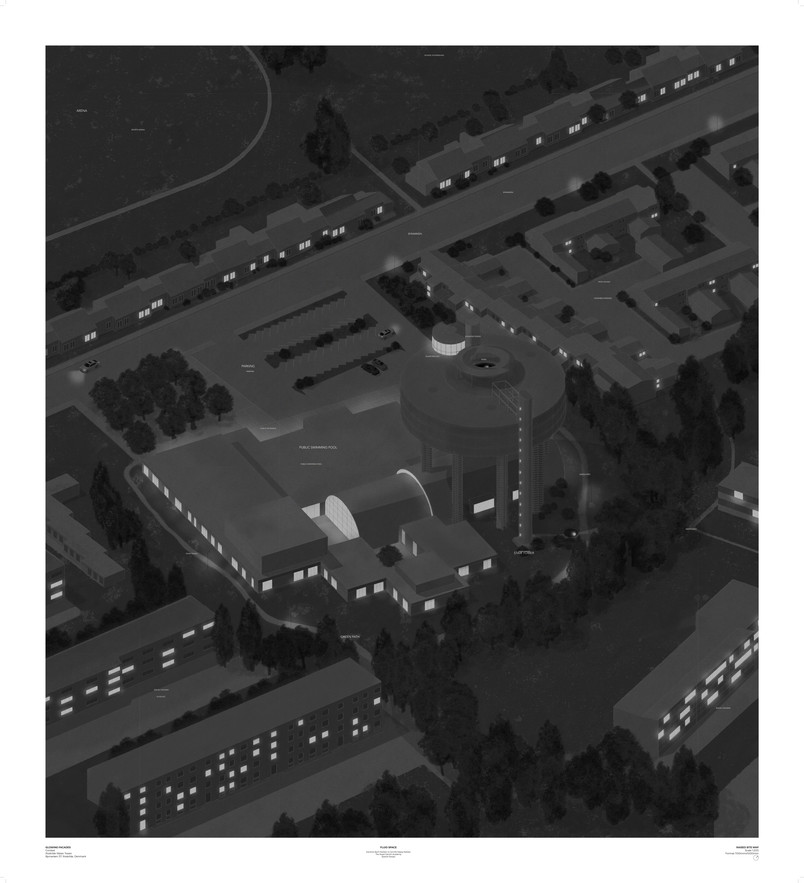 ROSKILDE WATER TOWER, RAISED SITE PLAN, GLOWING FACADES