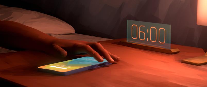 Hand on phone on nightstand