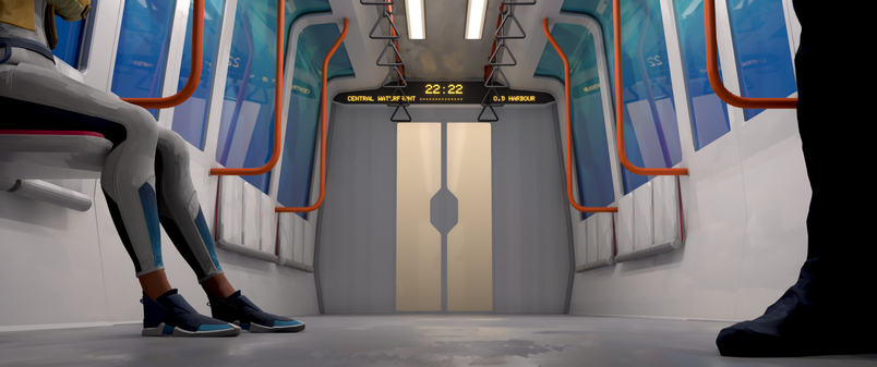 People on train at night