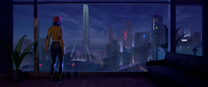 woman looking out at cityscape