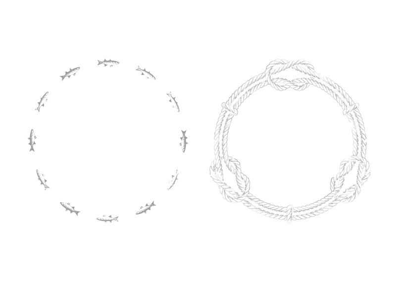 Skitse af reb og knuder som diagram over grænsens strækning, udposninger, overgange, ender, etc.