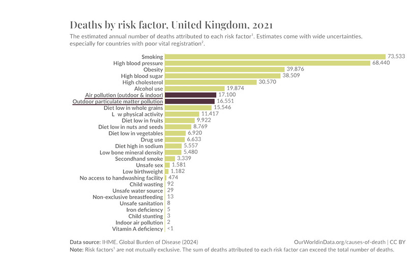 Graph over preliminary deaths in The UK caused by outdoor air pollution