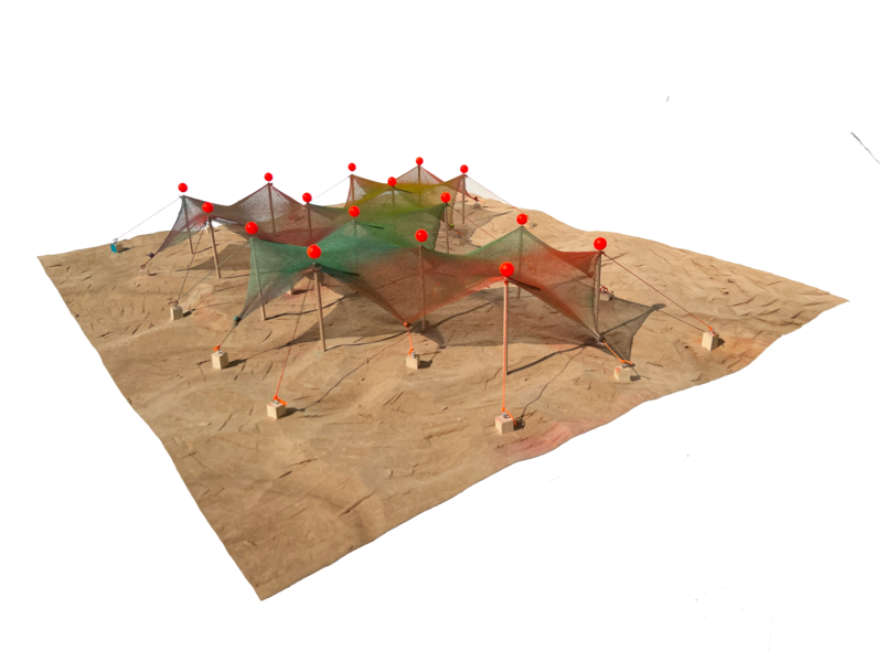 Sea feather: A biodegradable, scalable tensile reef structure