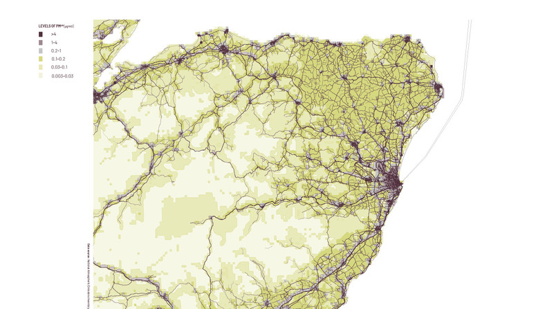 Air pollution (PM2.5) related to the transportation infrastructure of Aberdeenshire