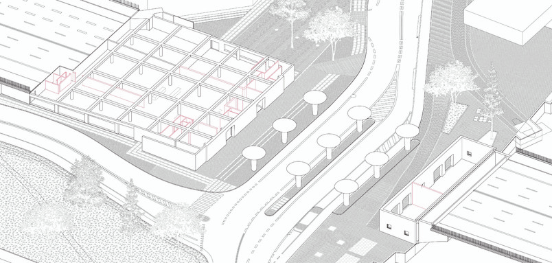 Axonometric drawing, before renovation