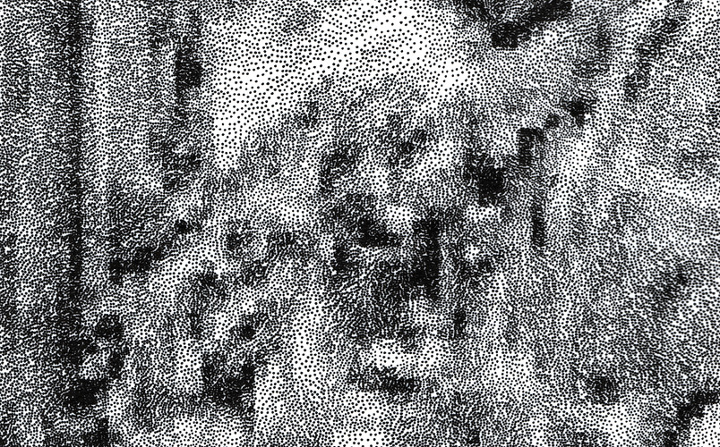 Pen plotted plate of Lenna test image processed through VGG(750x).