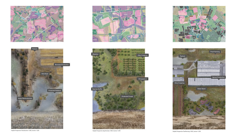 Maps and diagrams showing agricultural landscapes and land-use patterns.