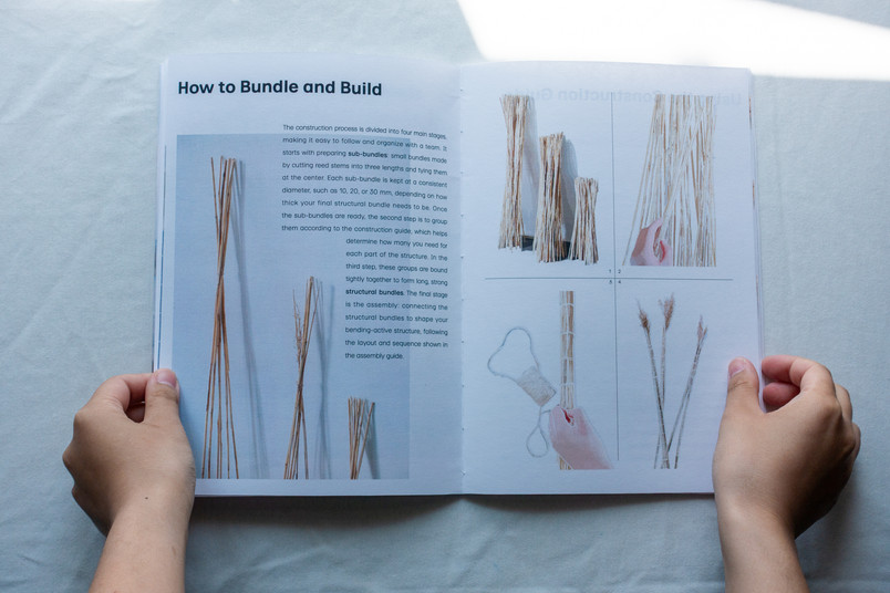 Instructions for bundling and tying bamboo sticks.