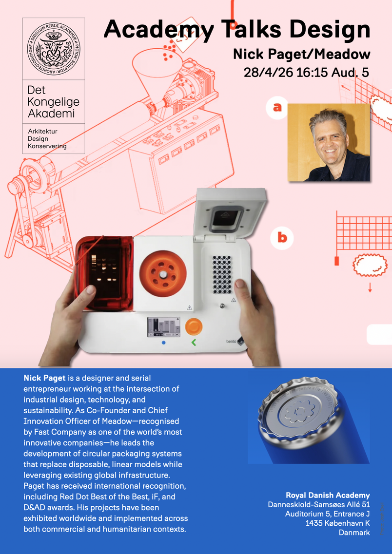 Plakat for Academy Talks Design med Nick Paget, 28. april 2026.