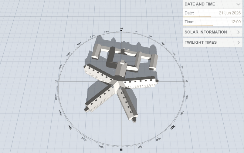 Simulated Shadow Movement (21 Jun, 12:00)