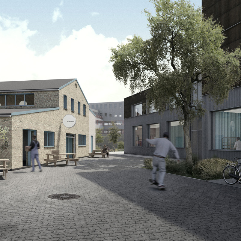 Visualisering fra den tragtende plads mod Baggården