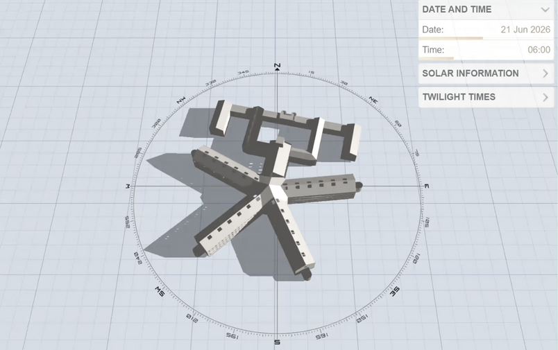 Simulated Shadow Movement (21 Jun, 06:00)