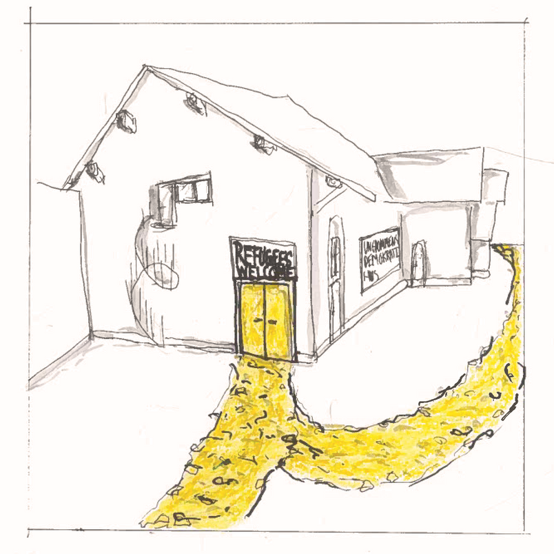 Situation 8: Reception in 'The Democracy House', arrival through yellow path walks