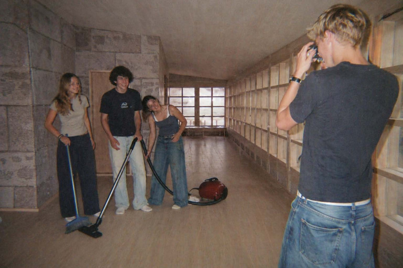 cleaning in hallway