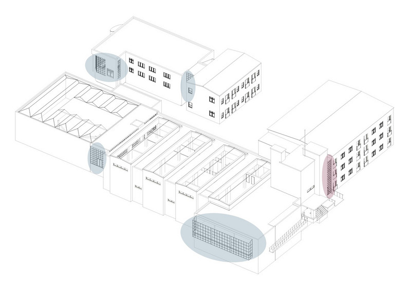 Diagram, Glaspartier i bygningerne
