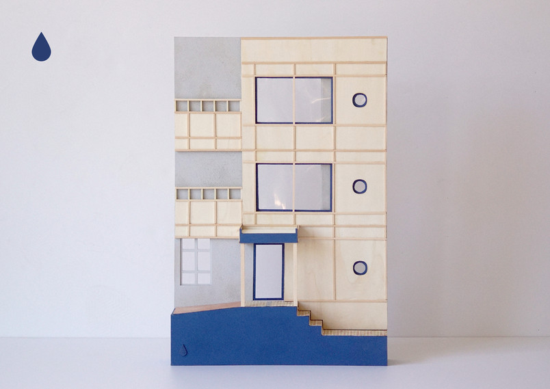 Tactile visualization (narrow model made for touch) of the courtyard entrance to the primary school. The outdoor path is covered creating a distinctly different auditory soundscape that guides you into the school.
