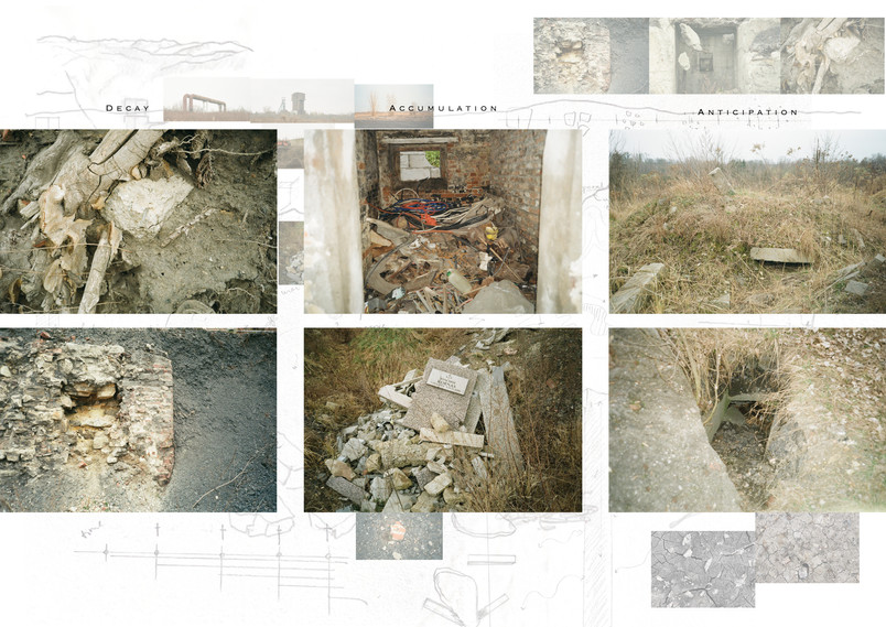photos from fieldwork representing accumulation, decay and anticipation