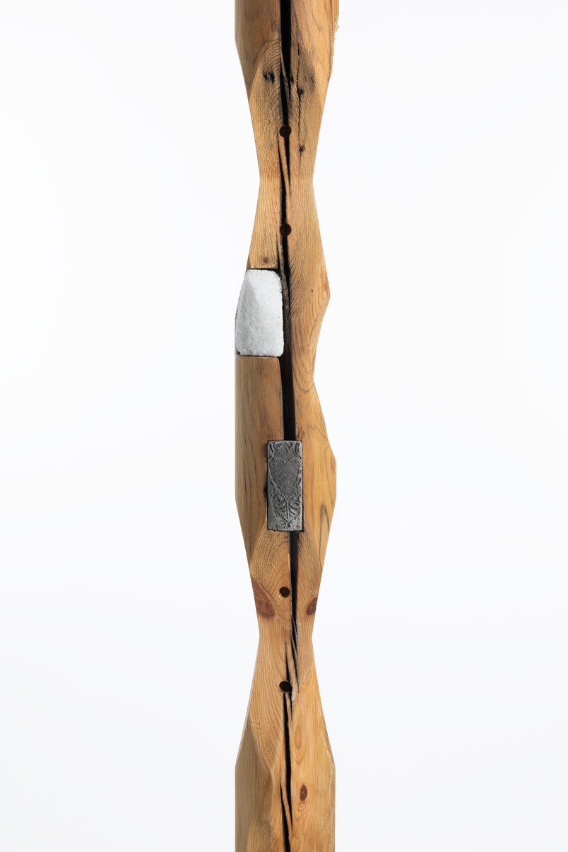 Wooden Pole, Salt Crystallisation Artefact and Clay Reduction Artefact. 2000x100