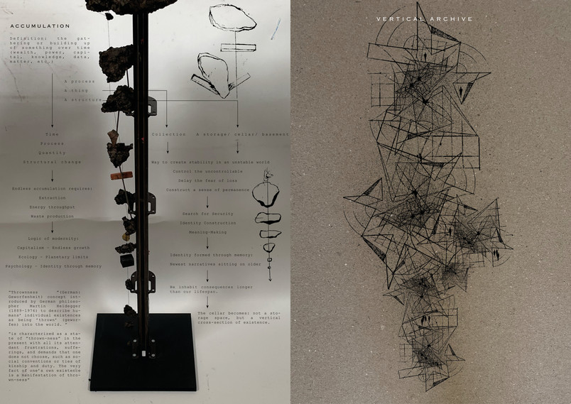 diagram and drawing of second concept "vertical archive"