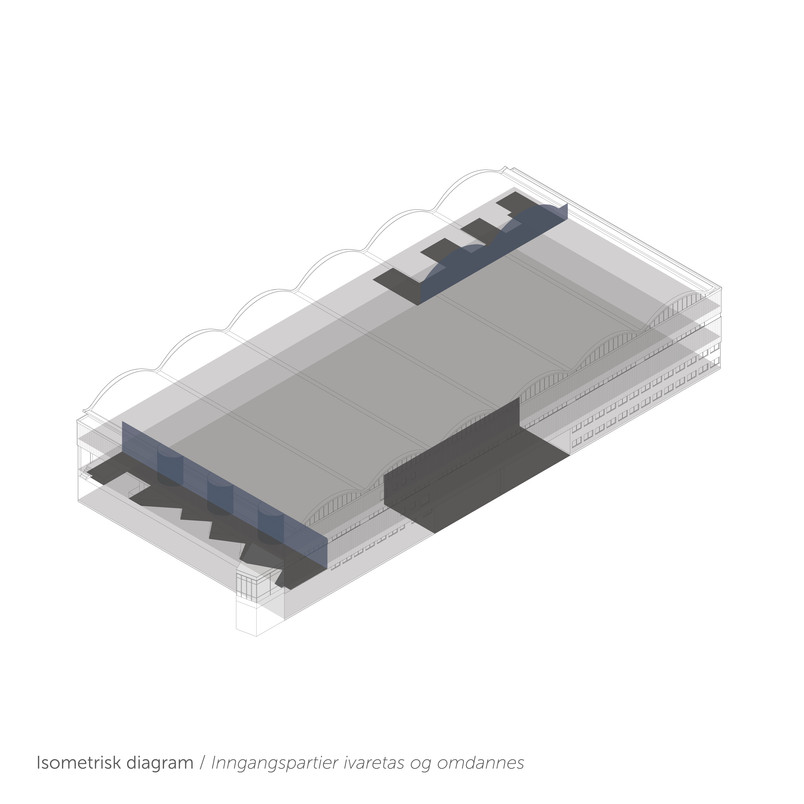 Isometrisk diagram - Inngangspartier ivaretas og omdannes