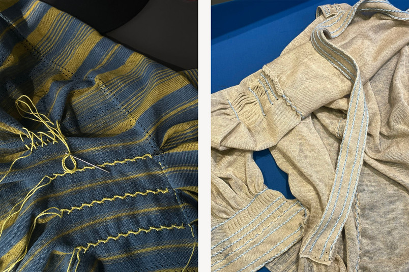 Closeup of garments in the making